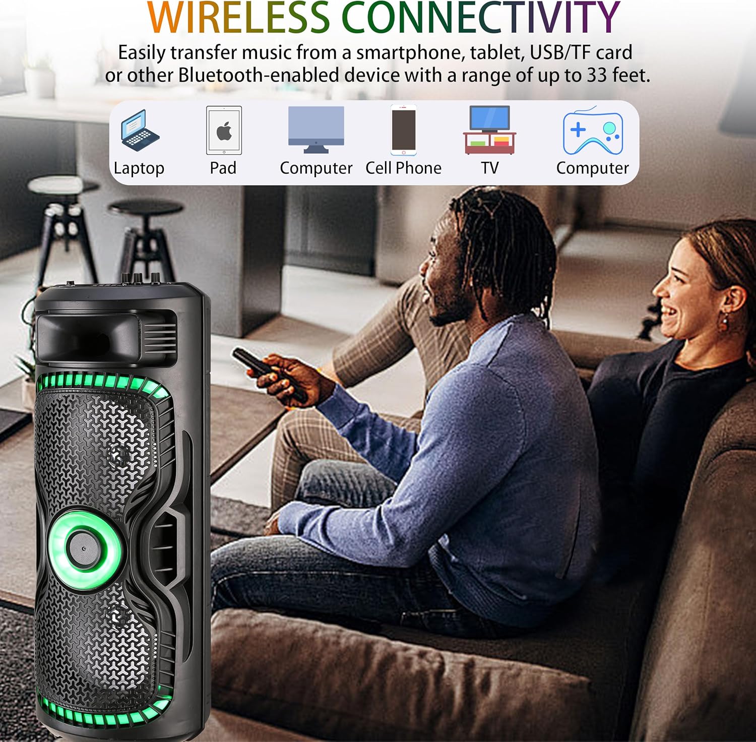 Diagram showing wireless connectivity options for the speaker