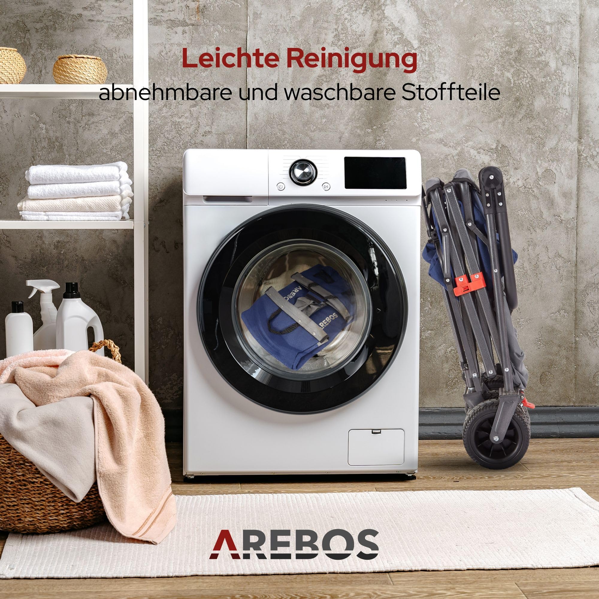 Arebos Bollerwagen faltbar mit Dach | Luxus Handwagen | Faltwagen | Transportwagen | XXL Tasche | klappbar | bis 100 kg | Gerätewagen | 360° Vorderräder | Blau