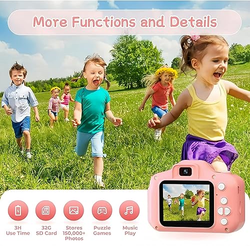 Miniatura 4 de La cámara para niños con tarjeta SD de 32 GB es un regalo ideal para niños en Navidad, Pascua, Día del Niño, cumpleaños u otras vacaciones (rosa)