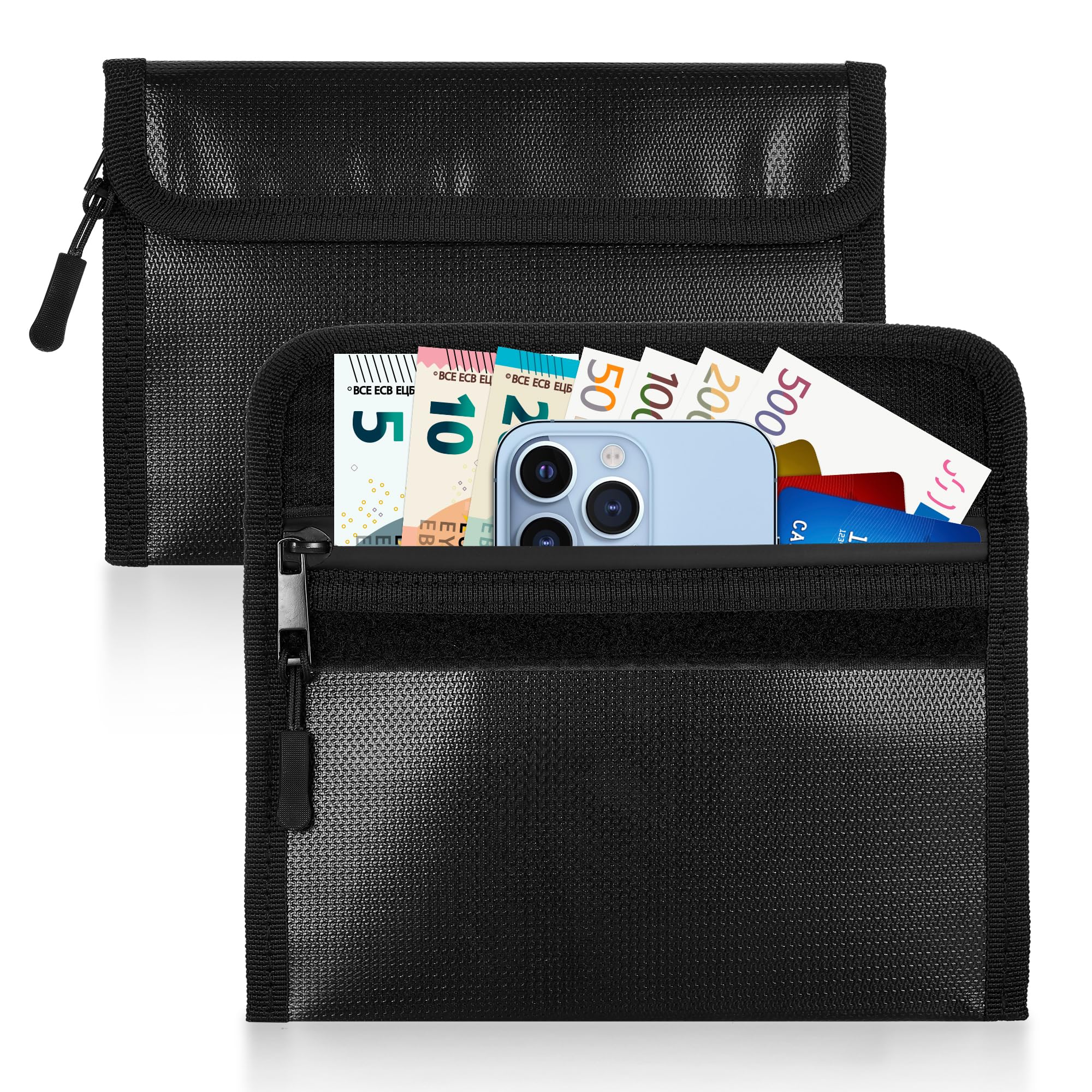 2 Piezas Bolsa Pequeña Ignifuga, Bolsa de Dinero Ignífuga con Cremallera, Carteras Ignífugas Impermeable para Objetos de Valor, Pasaporte, Dinero, Tarjetas (21 x 14cm)
