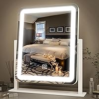 FENNIO 15x12.6" LED Vanity Mirror with Lights - Dimmable 3-Color Touch Screen, 360° Adjustable Large Makeup Mirror for Desk