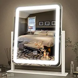 FENNIO Espelho de Maquiagem Iluminado - Espelho Grande com Luzes LED de 38 x 32 cm, Tela Sensível ao Toque com Iluminação em 3 Cores, Regulável