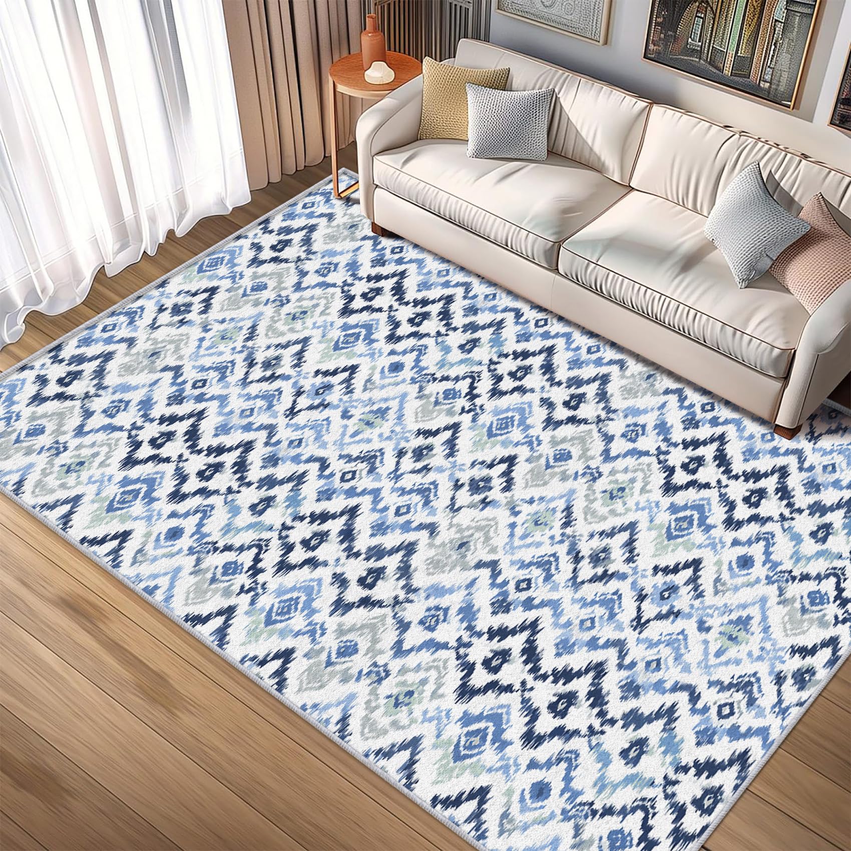 Tie-Dye Rug 6x6 Bedroom Aztec Boho Blue Ethnic Pattern Washable Area Rugs for Living Room Tie-Dye Home Decor