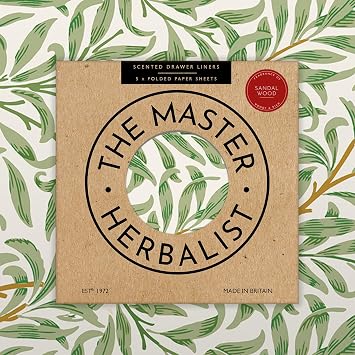 Sandalwood Scented Drawer Liners in a William Morris Inspired Design| Made with Essential Oils | Pack of 5 Large Sheets 23.6" x 16.5" | Made in The UK by The Master Herbalist