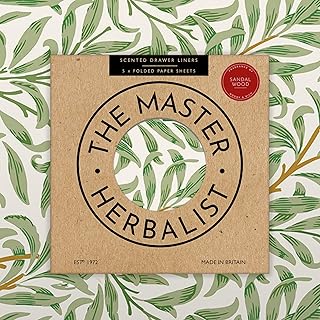 Sandalwood Scented Drawer Liners in a William Morris Inspired Design| Made with Essential Oils | Pack of 5 Large Sheets (23.6" x 16.5") | Made in The UK by The Master Herbalist