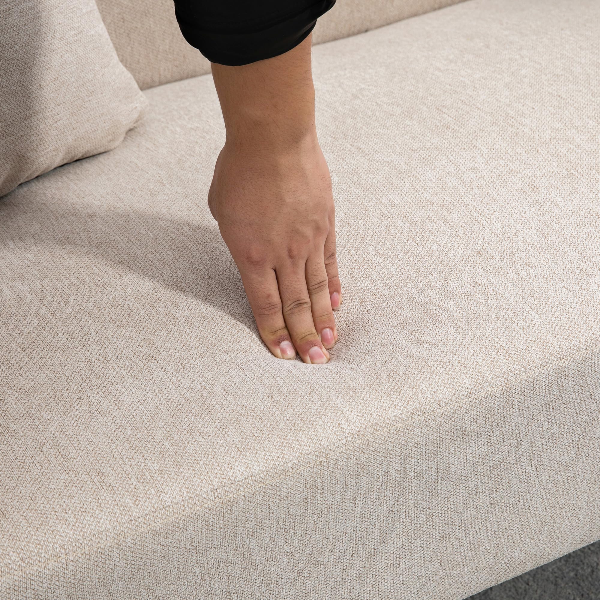 HOMCOM Sofa 2 Sitzer Couch mit 2 Wurfkissen Samtopik Creme 130 x 70 x 80 cm | Kleine Loveseat, Modern Polstersofa, Wohnzimmer, Schlafzimmer, Kleinen Raum