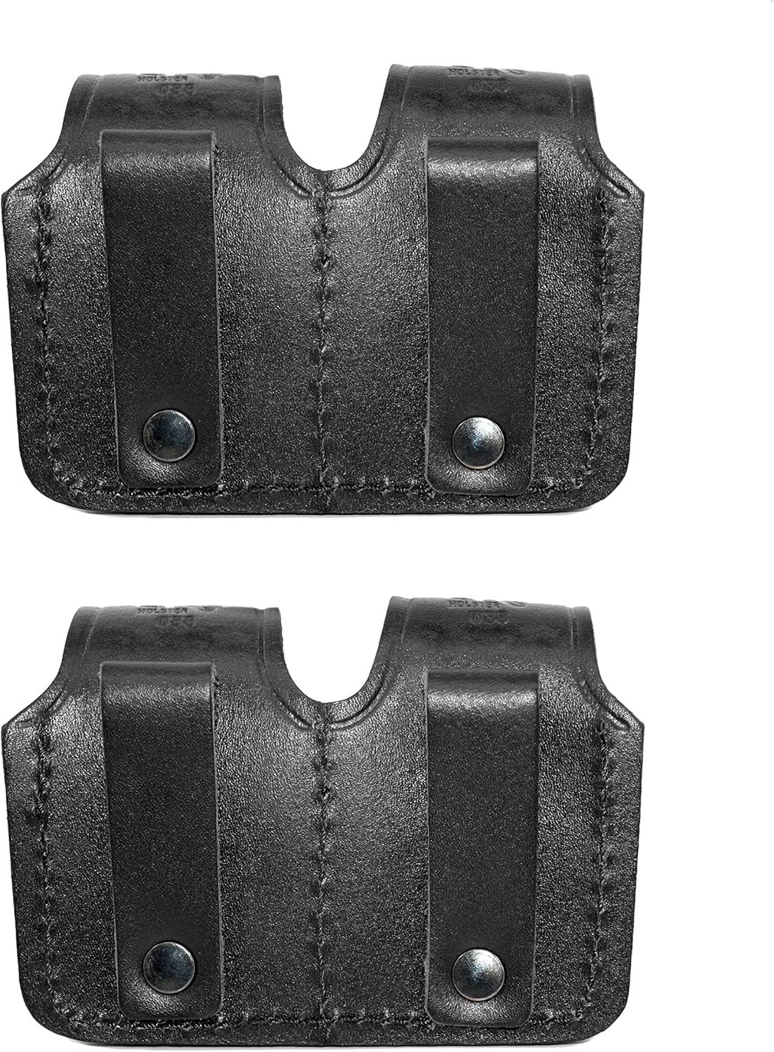 Speedloader Pouch for 357 Magnum 6 & 7 Shots, 44 Magnum 5 Shot, S&W .38 Special 6 Shot Genuine Leather Single & Double Speedloader Carrier/Case Handmade (Brown, Black)