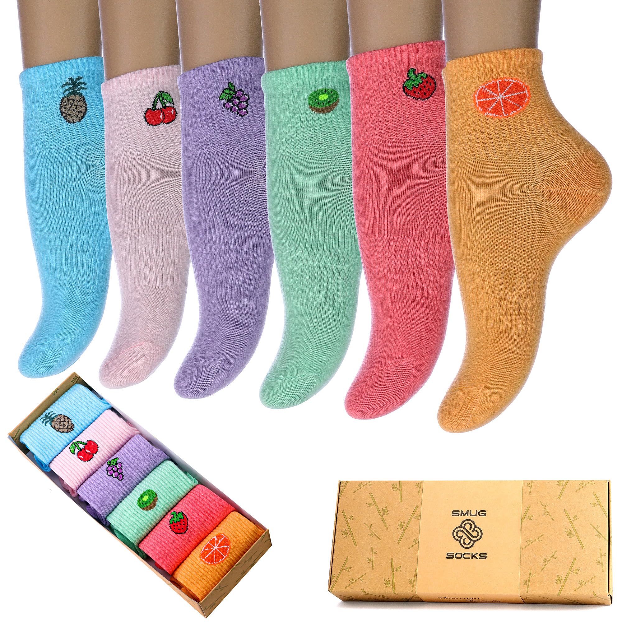 smug socks Calcetines para mujer, 6 pares, calcetines de bambú para mujer, calcetines de tobillo ecológicos para mujer, talla 4-7, calcetines transpirables que absorben la humedad, paquete múltiple para