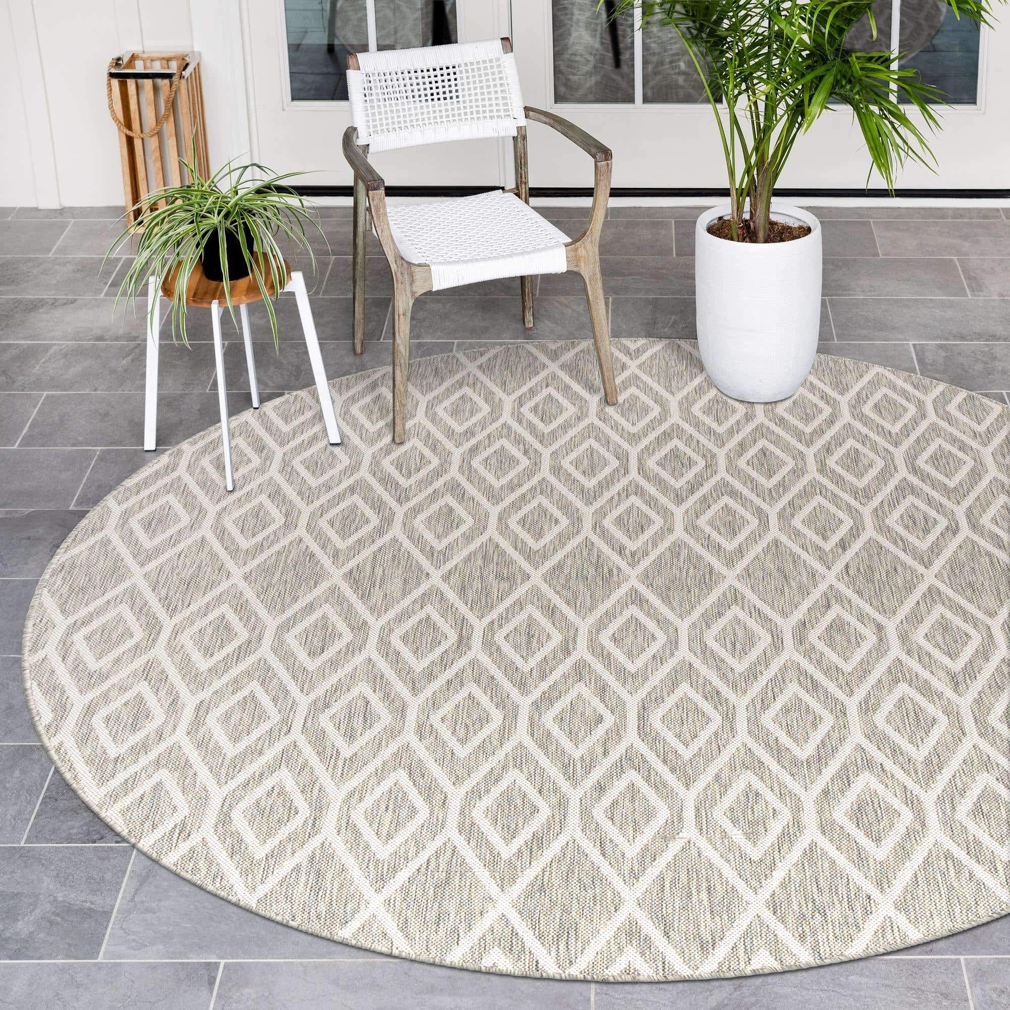 Jill Zarin Outdoor Collection Area Rug - Turks and Caicos (4' Round Gray Cream/Cream)