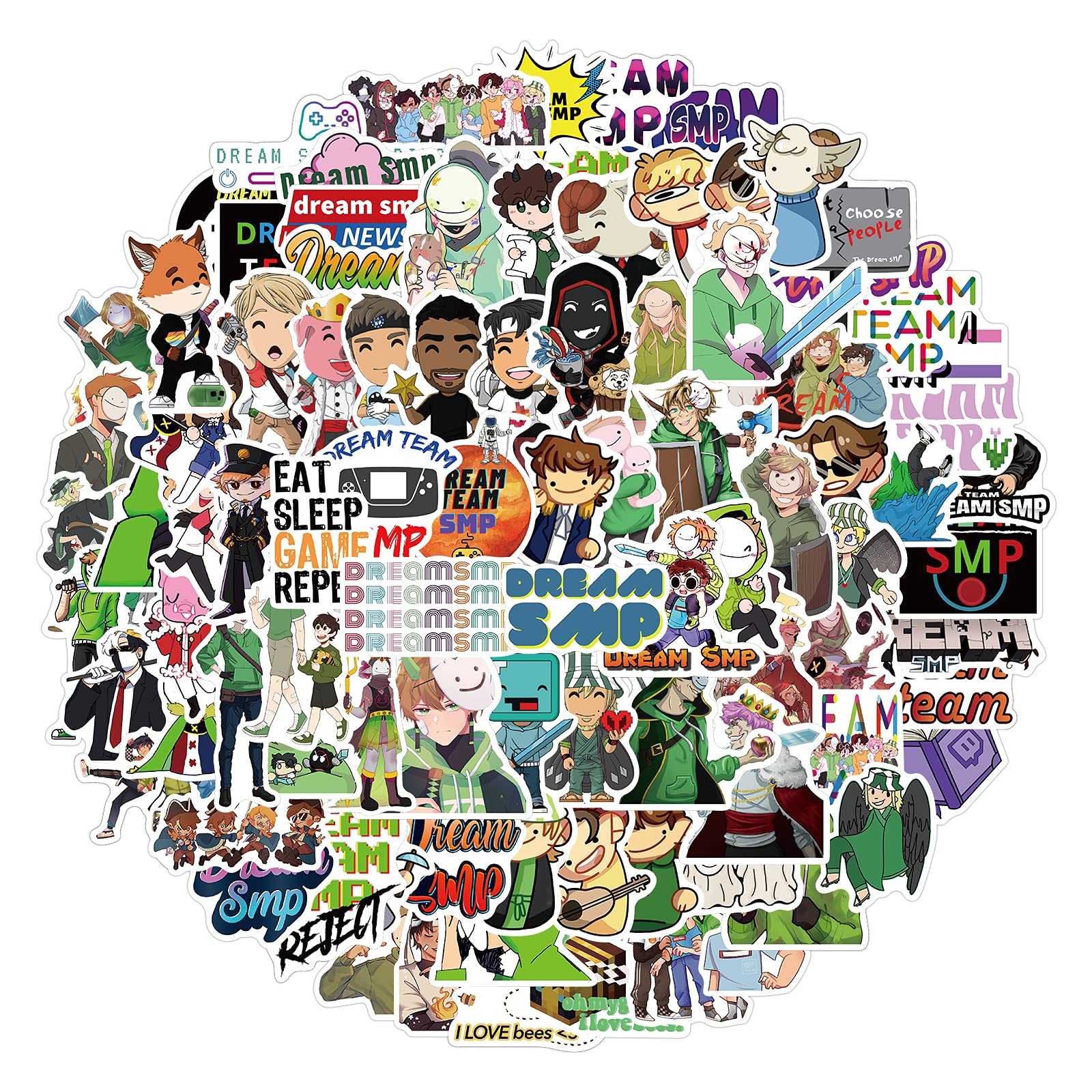 Dream SMP Stickers 100pcs Waterproof for Skateboard Water Cup Room Decoration Fashionable Style