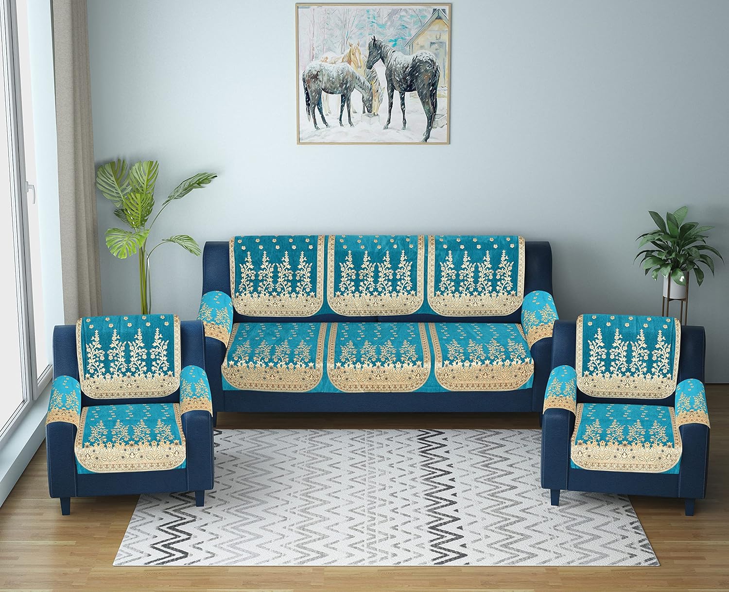 Dazzling Decor Velvet Sofa Cover with Arm Covers Set of 5 Seater