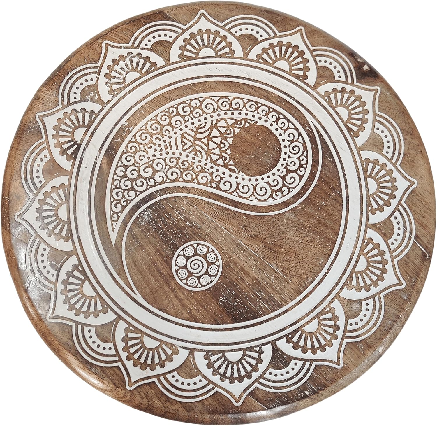 VANIYA CRAFTS® Wooden Engraved Fold-able Side Table/End Table/Plant Stand/Stool for Living Room Bedroom Restaurant Kids Play Furniture Table Round Shape (Natural White)