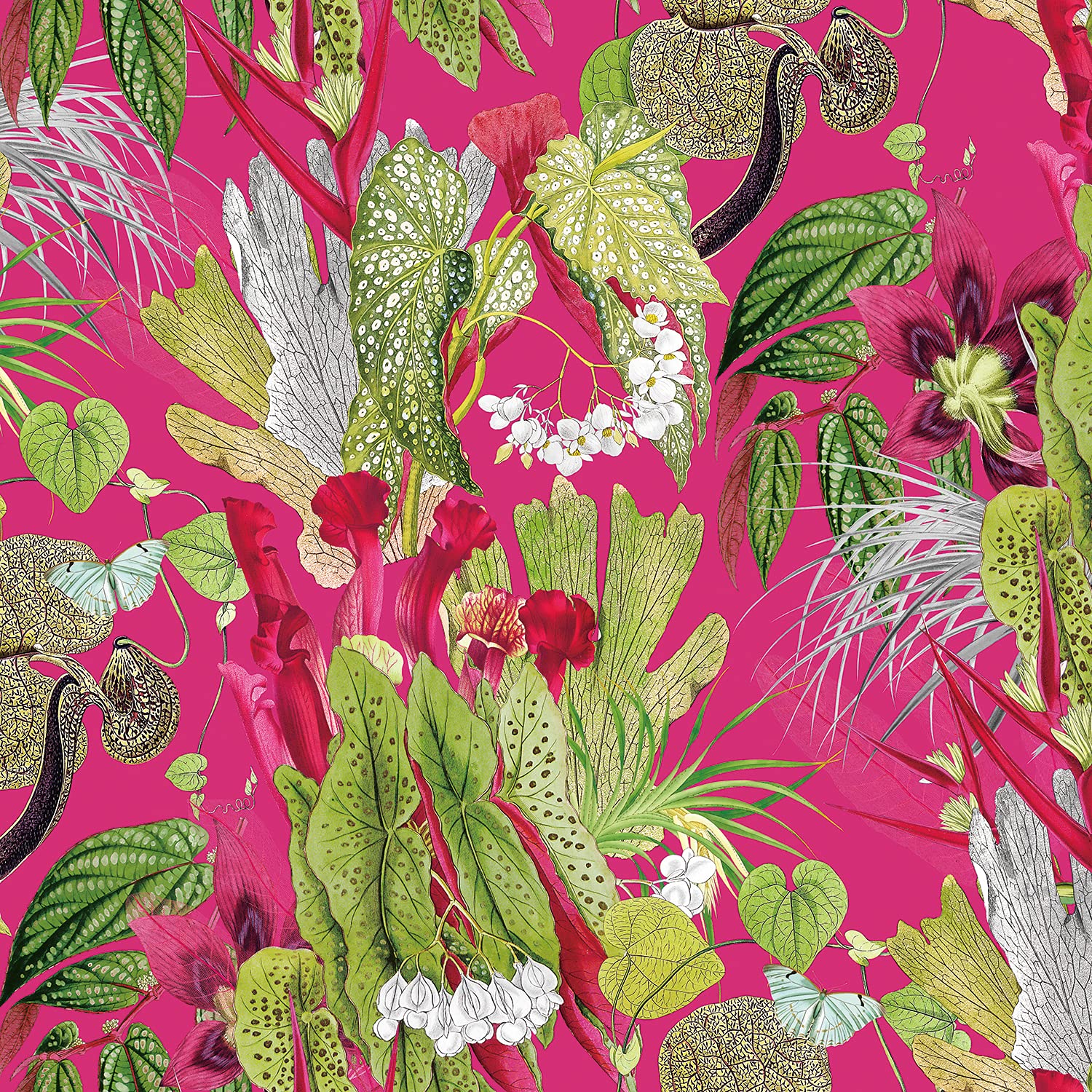 Discount Fabrics Ltd Exotic - Cvl010 - Cerise Velvet Upholstery Fabric Curtain Plush Tropical Botanical Paradise Rainforest (, Per Half Metre)