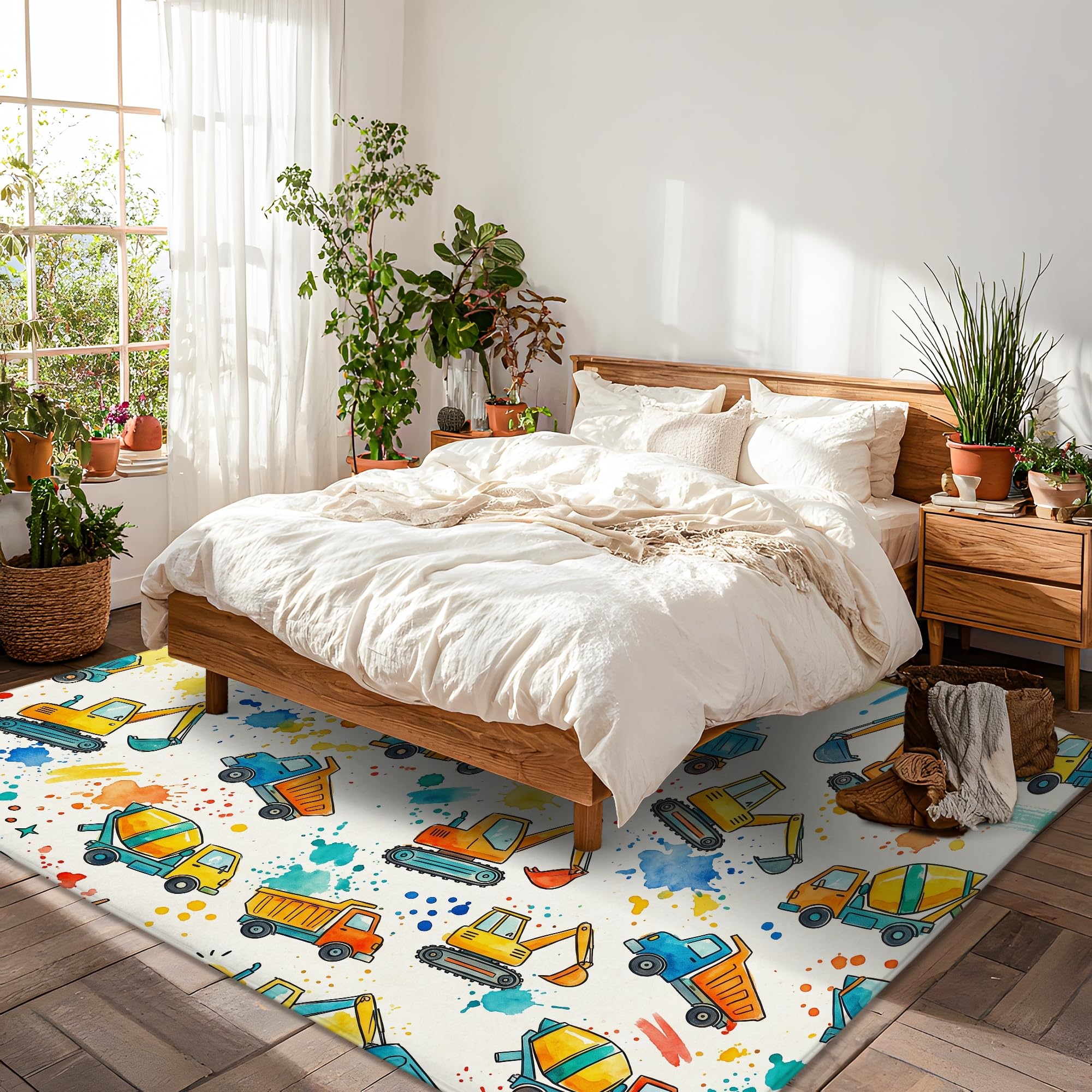 Tappeto per camion, giocoso per bambini escavatore betoniera nessuno giallo spugna a pelo basso rettangolare tappeti per pavimento tappeti bordatura tappeti per soggiorno, camera da letto, corridoio
