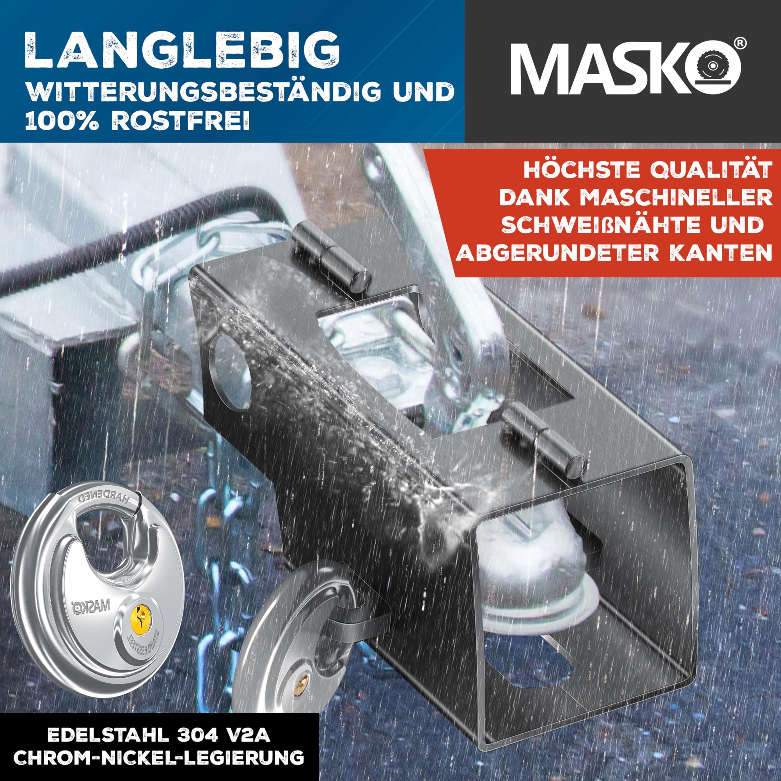 Antivol De Remorque MASKO Avec Charnière - Sécurité Renforcée 1500kg, Acier Inoxydable, Pour Caravanes Et Remorques