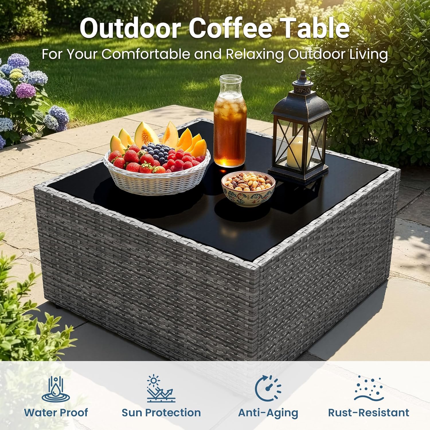 Wisteria Lane 7 Pieces Outdoor Patio Furniture Set, Wicker Outdoor Patio Sectional Sofas with Coffee Table, All-Weather Patio Conversation Set for Garden Backyard, Grey