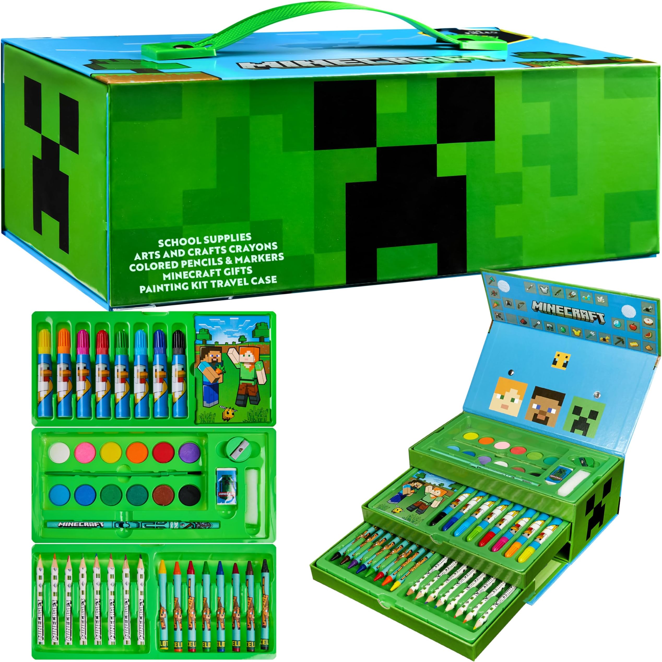 Amazon.com: Minecraft Kids Coloring Art Set | Stickers & Stampers ...