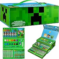 Minecraft Creeper Art Set: Colored Pencils, Crayons, Markers, Watercolors in Carry Case - Kids Drawing Kit & Gamer Gift
