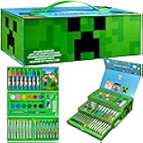 Minecraft Colored Pencils Art Supplies Set Crayons Watercolor Paints Colored Markers Coloring Drawing Kit Creeper Art Set Case Gamer Gifts for Boys