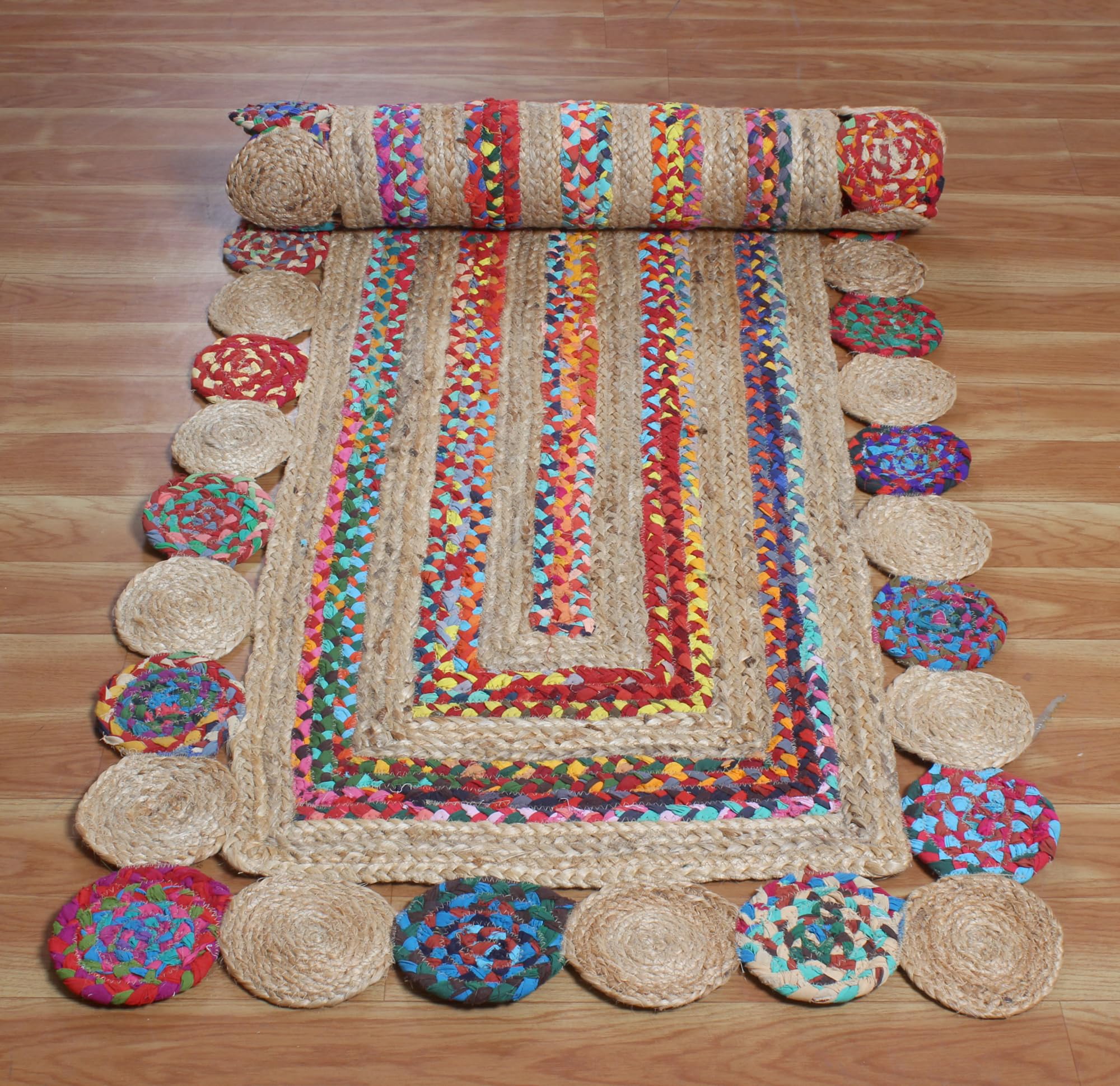 Chindi Baumwoll-Jute-Läufer, 6,6 x 61 cm, gewellter Läufer, mehrfarbig, Umhang-Design, dick, 0,7 cm, geflochtener Teppich, Flachgewebe, Läufer, Teppiche für Küche, Nachttisch, Yoga-Matte