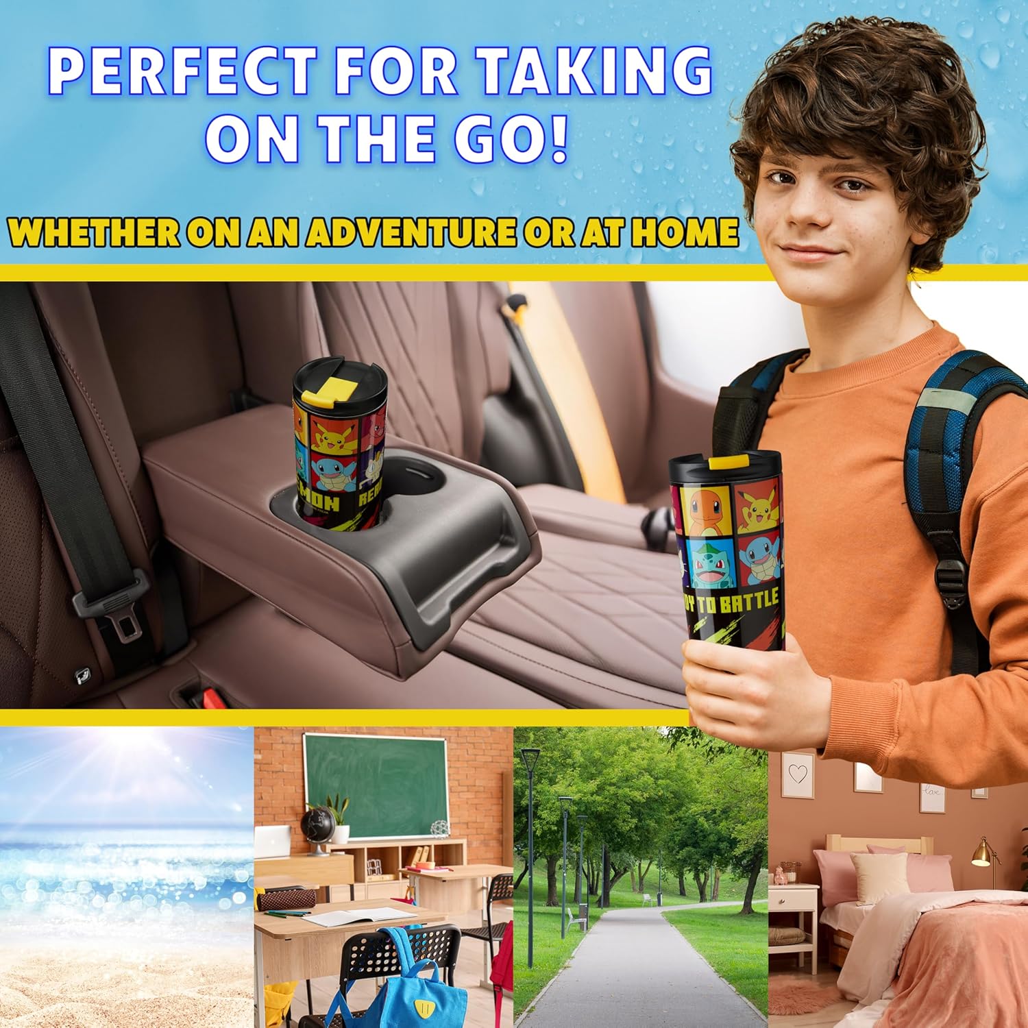 Get Trend Pokemon Insulated Tumbler for Hot Cold Drinks, 15oz Stainless Steel Travel Mug, BPA Free Water Bottle, Pikachu Anime Gifts for Kids (Multi Pokemon)