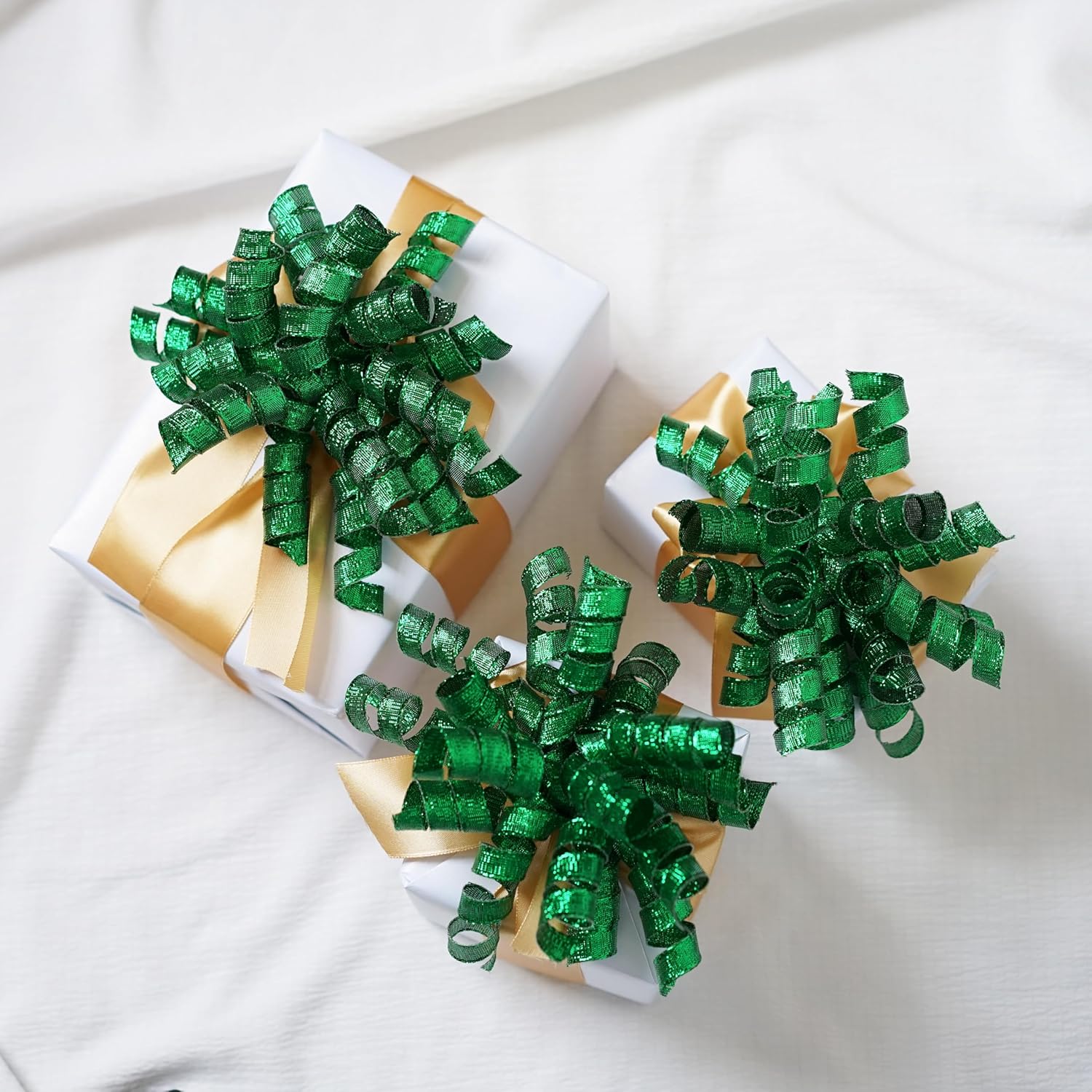 Lakkity 12Pcs Bows for Gift Wrapping, 6 Inch Curly Ribbon Bows, Self Adhesive Burst Gift Bow for Presents,Paper Bag, Baby Shower Favors, Wrapping Accessories, Wedding Decor (Green) - Image 3