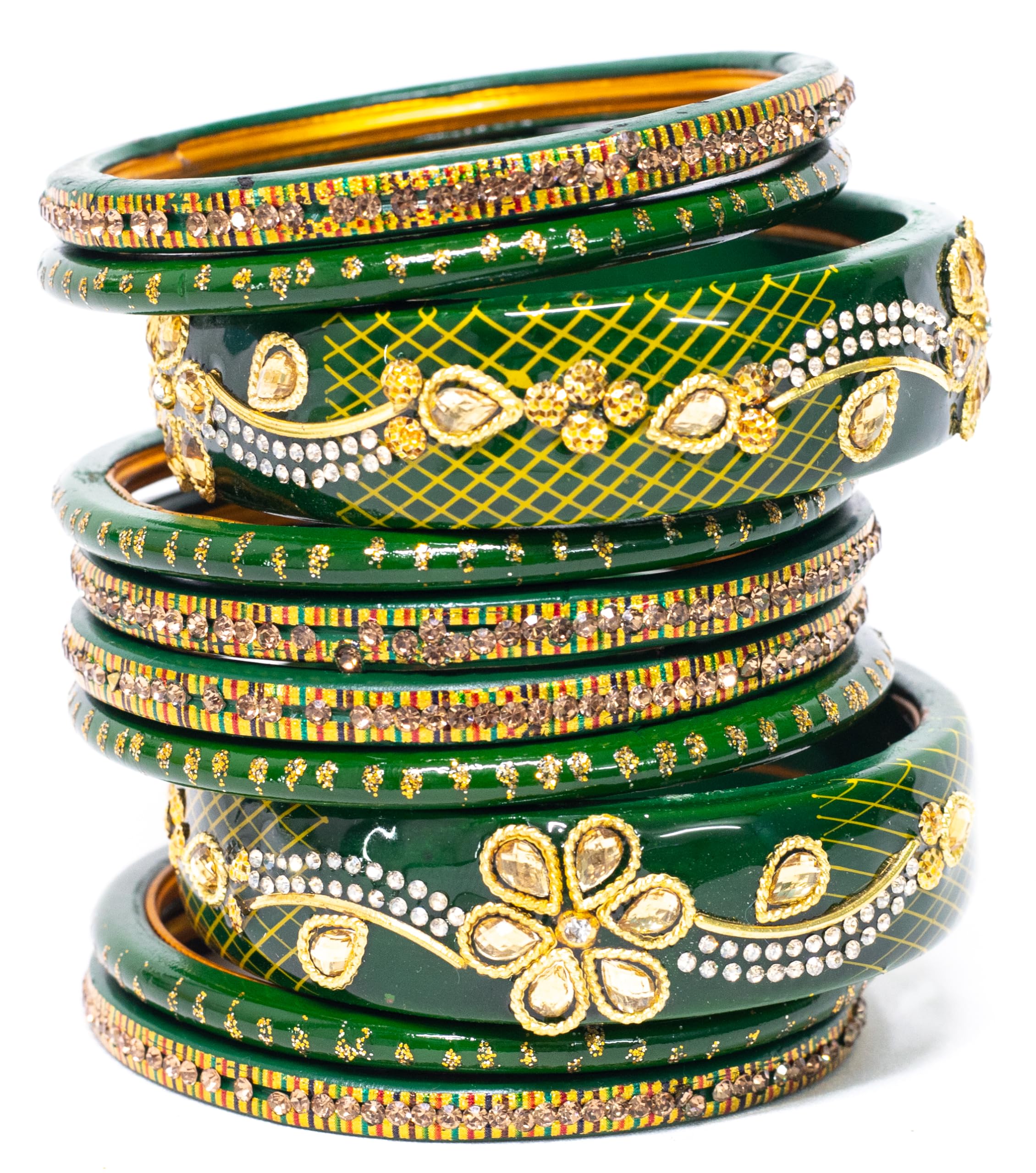 swara creations Lah/Lac bangles red and yellow color Set, LAHTHI Churi zircon work for Women and Girls(14pcs)-picture-39