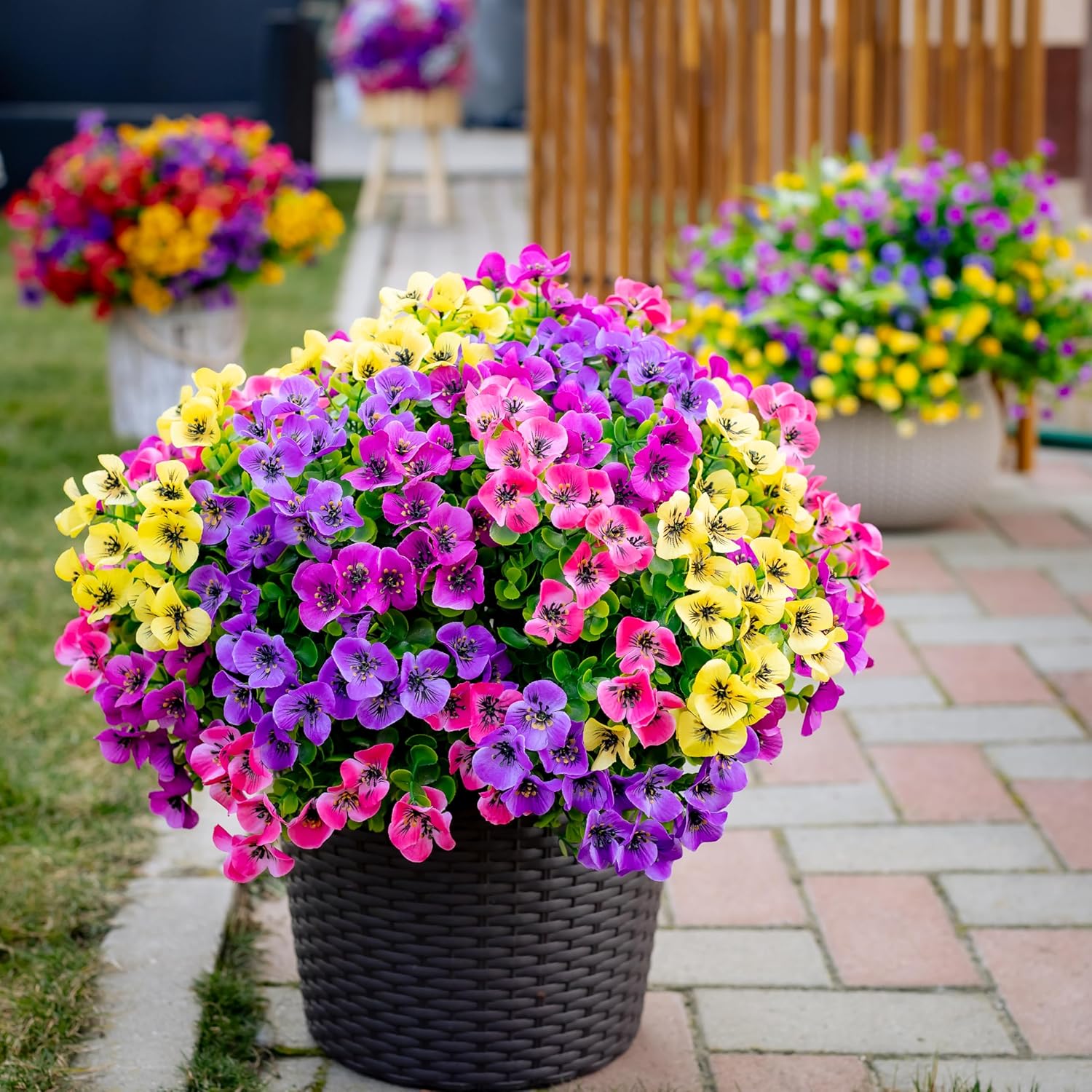 AXYLEX Artificial Flowers Outdoor Fake Plants - 16 Bundles UV Resistant No Fade Faux Shrubs Plastic Greenery Home Garden Porch Patio Decoration (1, Multi02-16pcs)