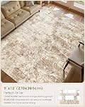 Area Rug Living Room - 9X12 Abstract Washable Large Soft Foldable Non Slip Rug Neutral Modern Low Pile Carpet for Bedroom Nursery Dining Room Farmhouse Home Office Indoor - Brown