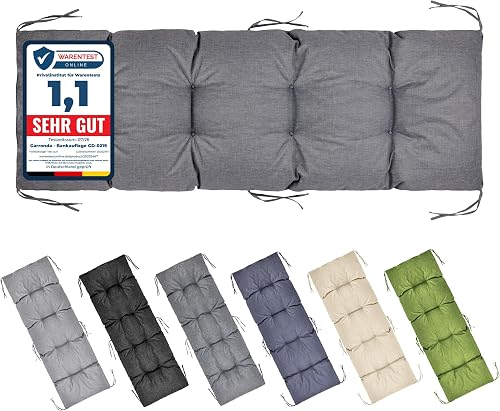 Garronda Cojín Banco Jardín Impermeable 160x50 cm Grafito GD-0219 | Cojín acolchado de 10 cm para banco y columpio, resistente UV, con cintas, ideal para jardín, terraza y balcón