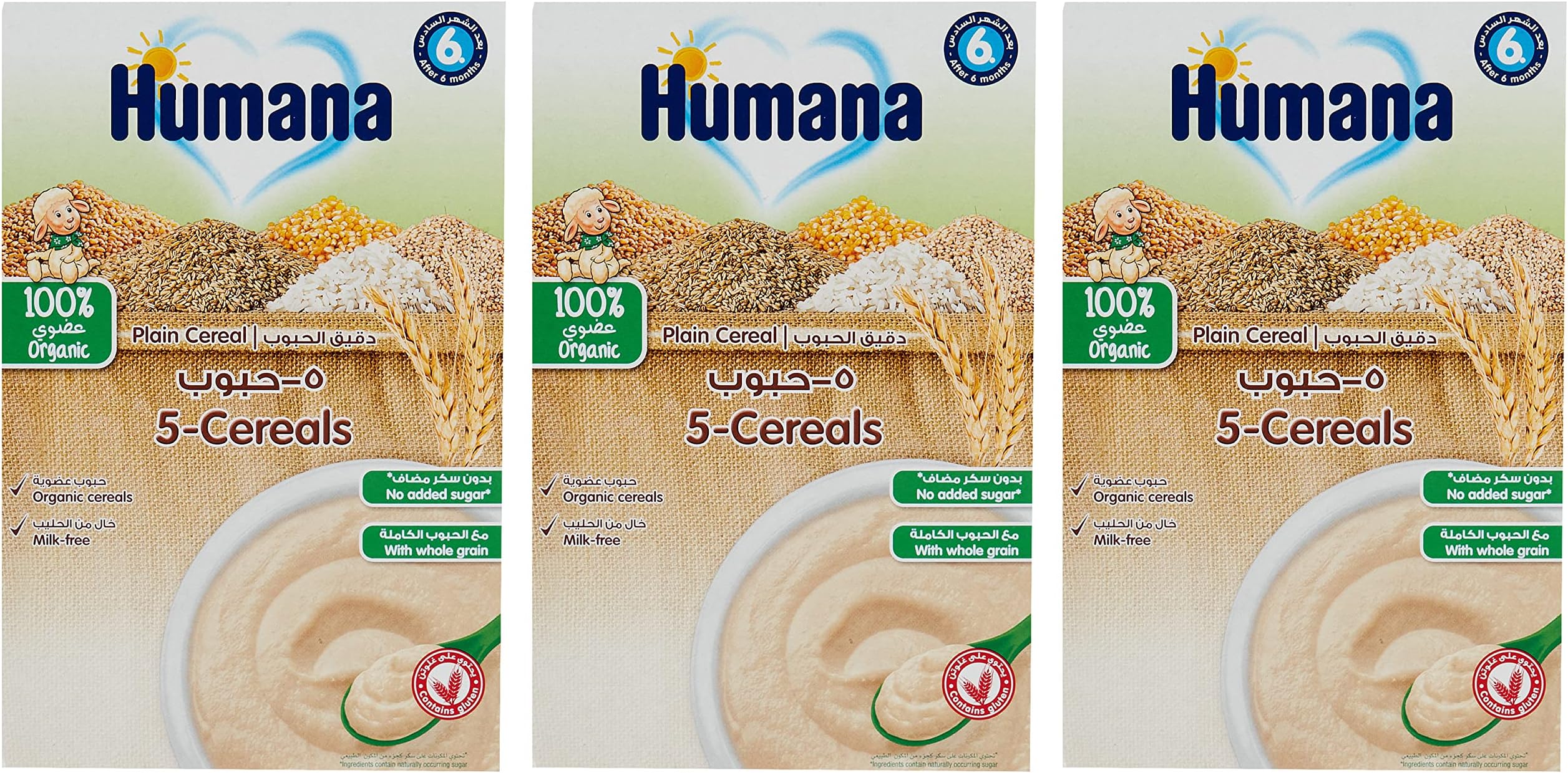 Humana5 Cereals (100% Organic), no added sugar, milk-free, +6 months, 200g (Pack of 3)