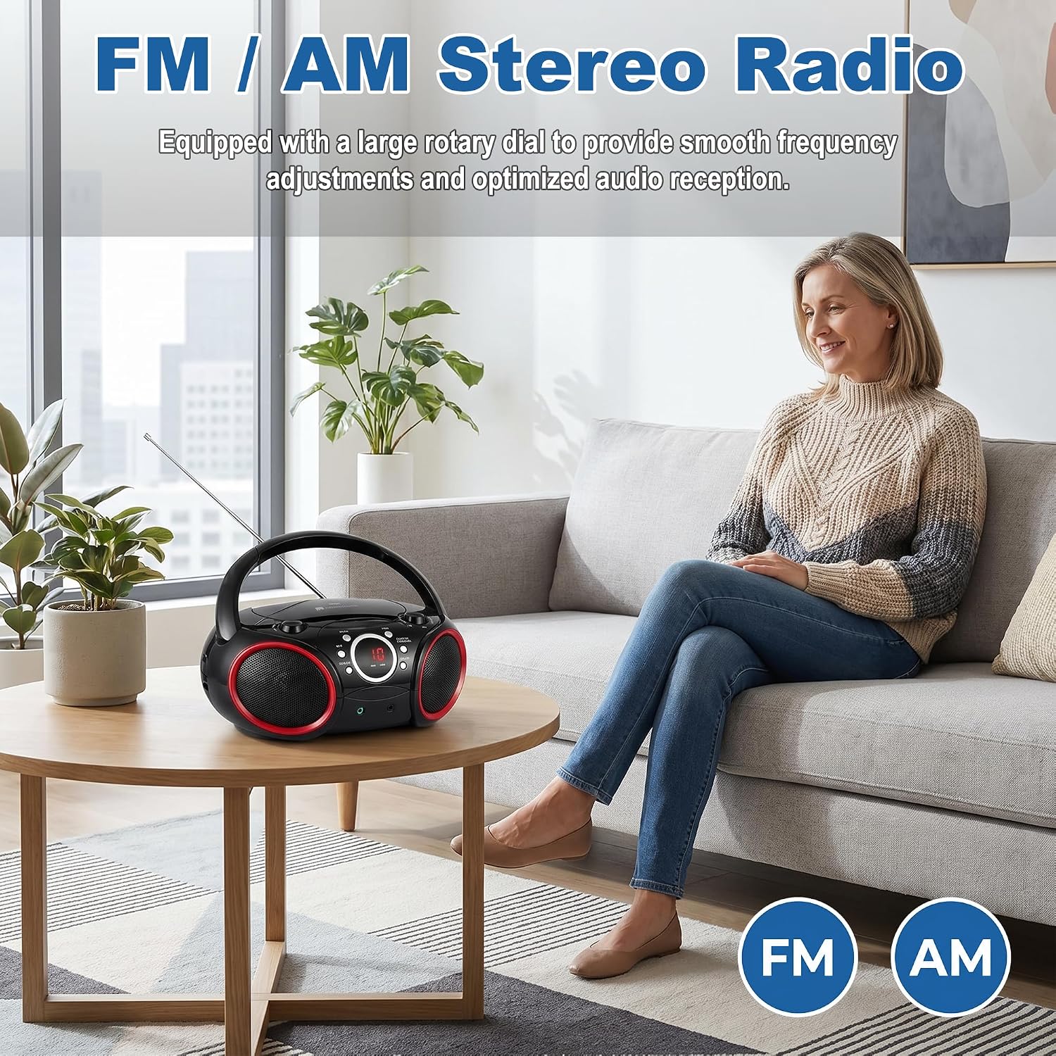 SINGING WOOD SBX030C Portable CD Player Boombox, Black with Red Rims image 4