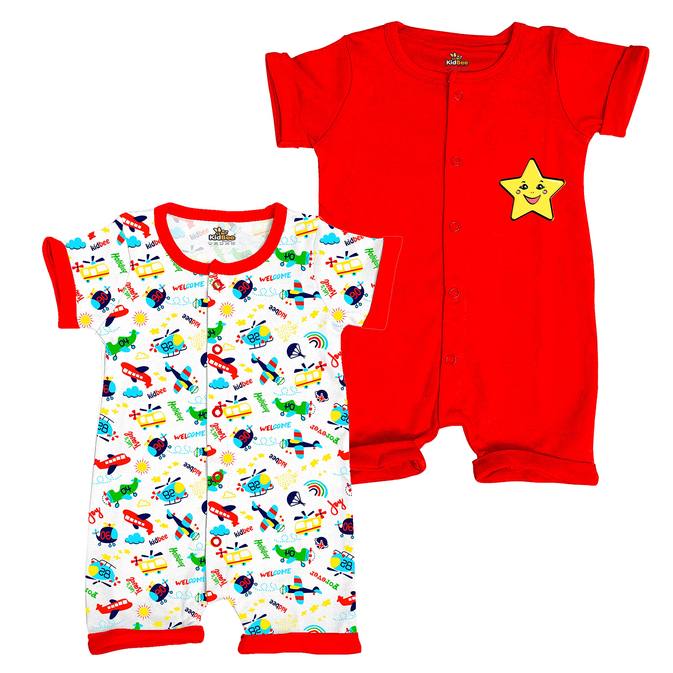 KidbeeBaby Cotton Hosiery Bodysuit/Romper/Dungaree Knee Length for Babies (Pack of 2)