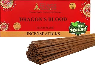 Bless-Dragons-Blood 100%-Natural-Handmade-Hand-Dipped Organic-Chemicals-Charcoal-Free Purification-Relaxation-Positivity-Yoga-Meditation Best-Woods-Scent (100 Sticks (150GM))