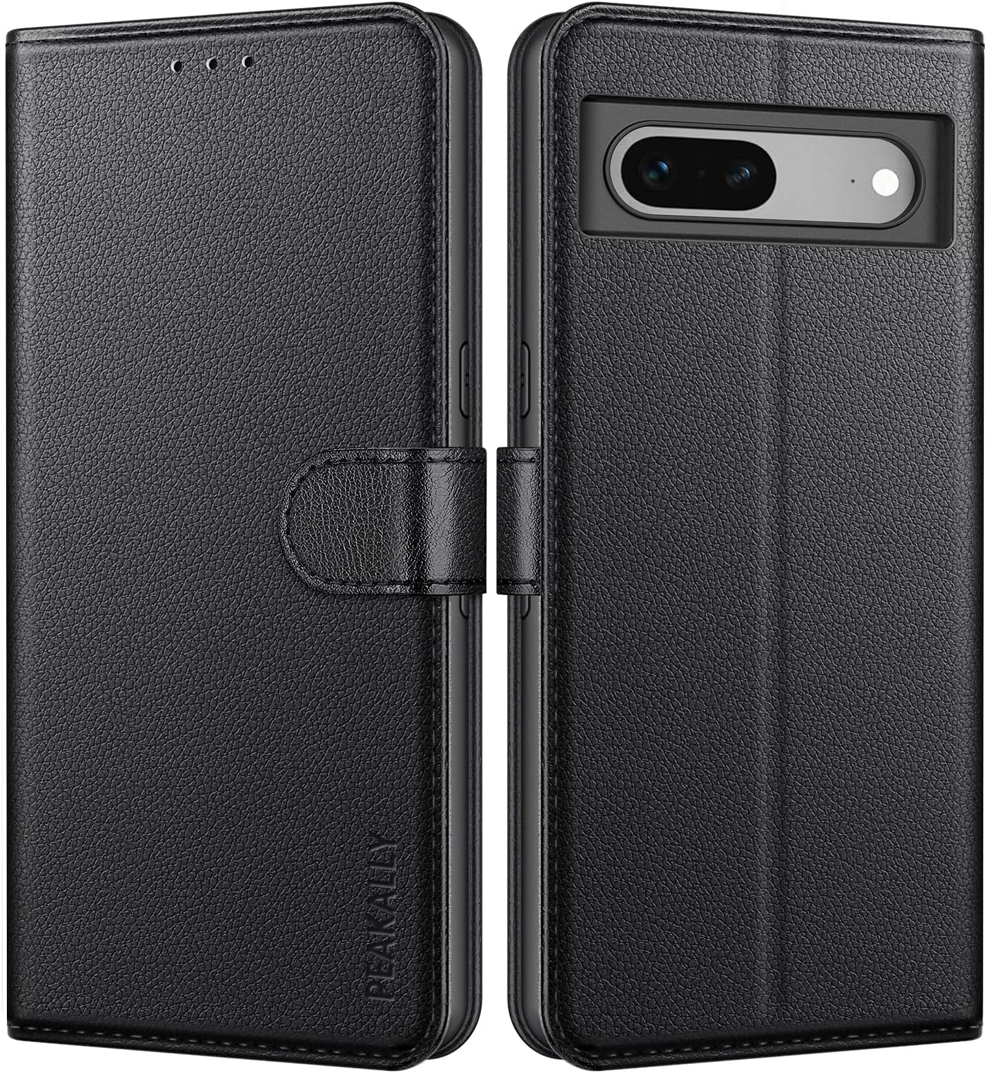 Peakally Compatible with Google Pixel 7 Case, Premium Faux Leather Wallet Case Flip Cover for Google Pixel 7 [Card Slots] [Kickstand] [Magnetic Closure]-Black