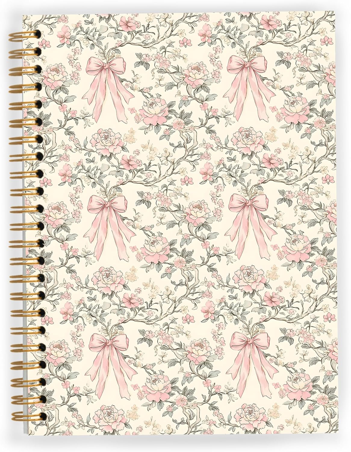 Coquette Pink Bow Spiral Notebook, Vintage Chinoiserie Floral Notebooks for Note Taking, Trendy Preppy Journals for Writing, Girly Aesthetic Journal Journaling, 5.5x8.3 Inch