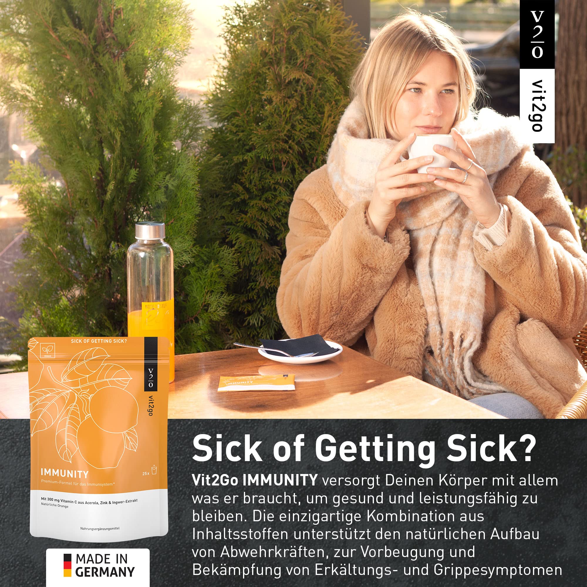 IMMUNITY (30 Sachets) Drink Pulver, zur Unterstützung des Immunsystem, Vitamin C und Ingwer, Immun Kur für Erwachsene, Erkältung, Abwehrkräfte, mit Zink