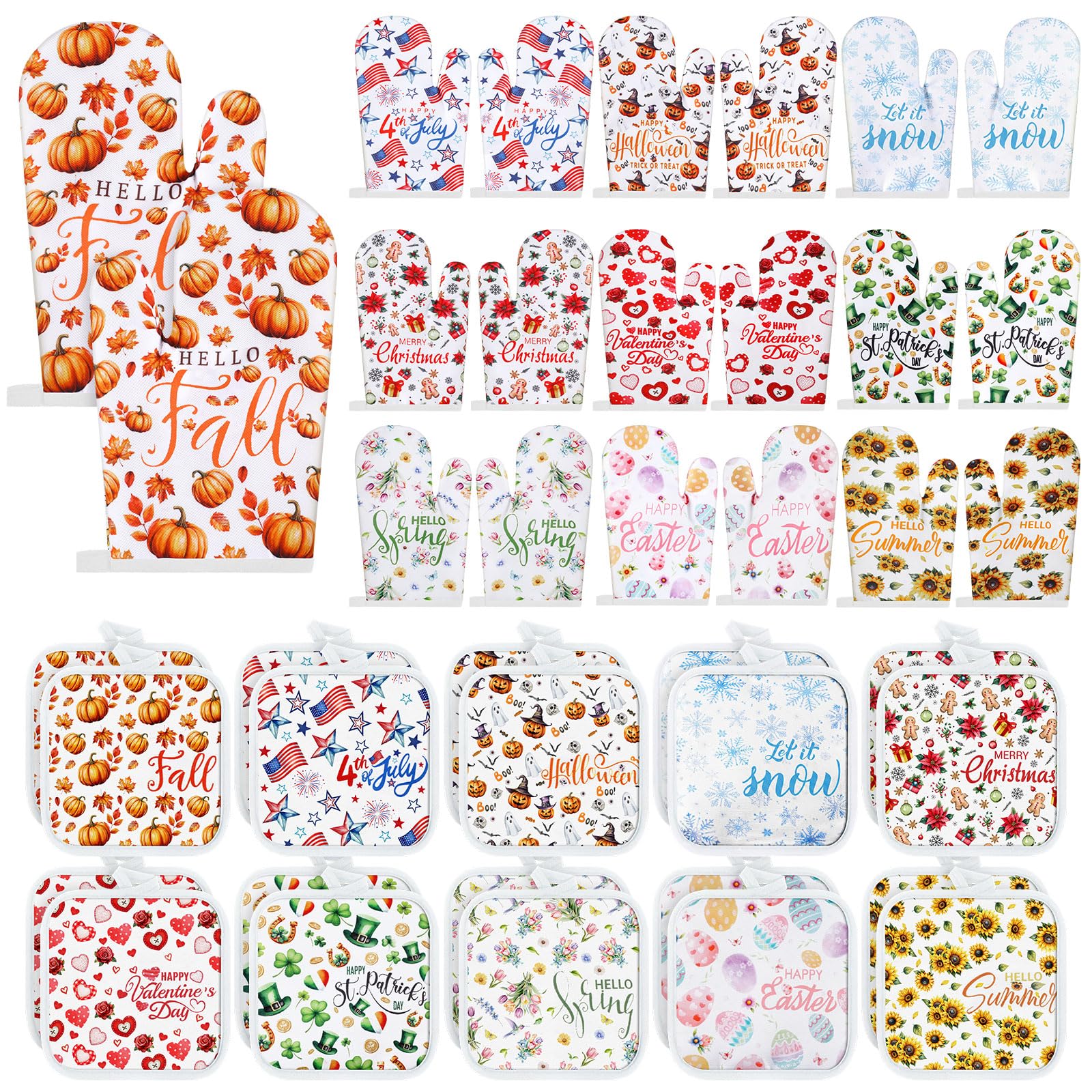 View 1 of *** MISSING PIECESE *** LOYIM 40 Pcs Seasonal Oven Mitts and Pot Holders Bulk 4th of July Baking Mitts Summer Heat Resistant Mat 250th Anniversary Patriotic Oven Gloves Holiday Potholders for Women Gift