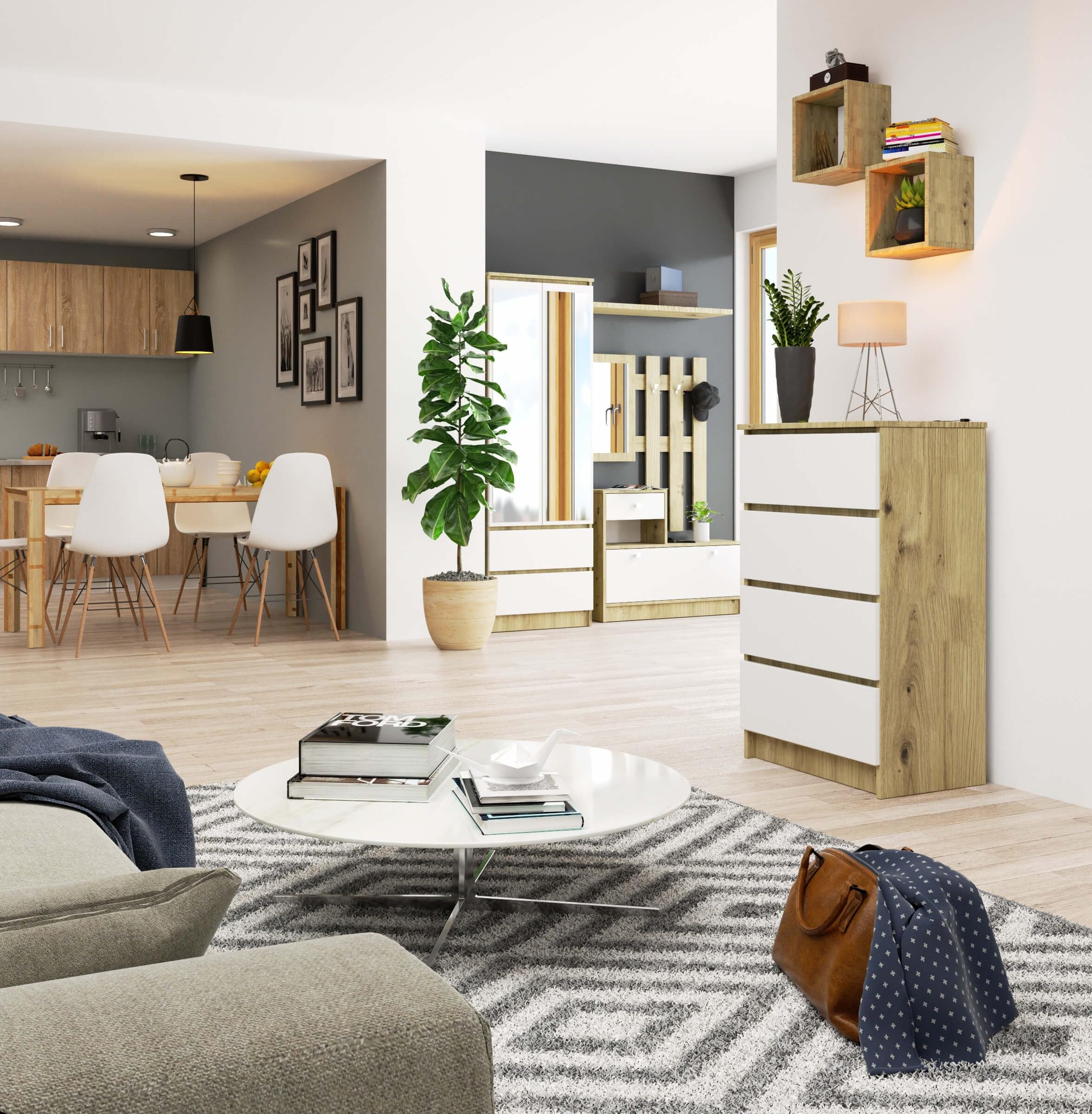AKORD | Commode à tiroirs | Table de Nuit | Armoire à comode | Idéal pour Les Petits Objets | Caisson à roulettes | Panneau stratifié | Durable | Design élégant | Garanti | Chêne Artisan