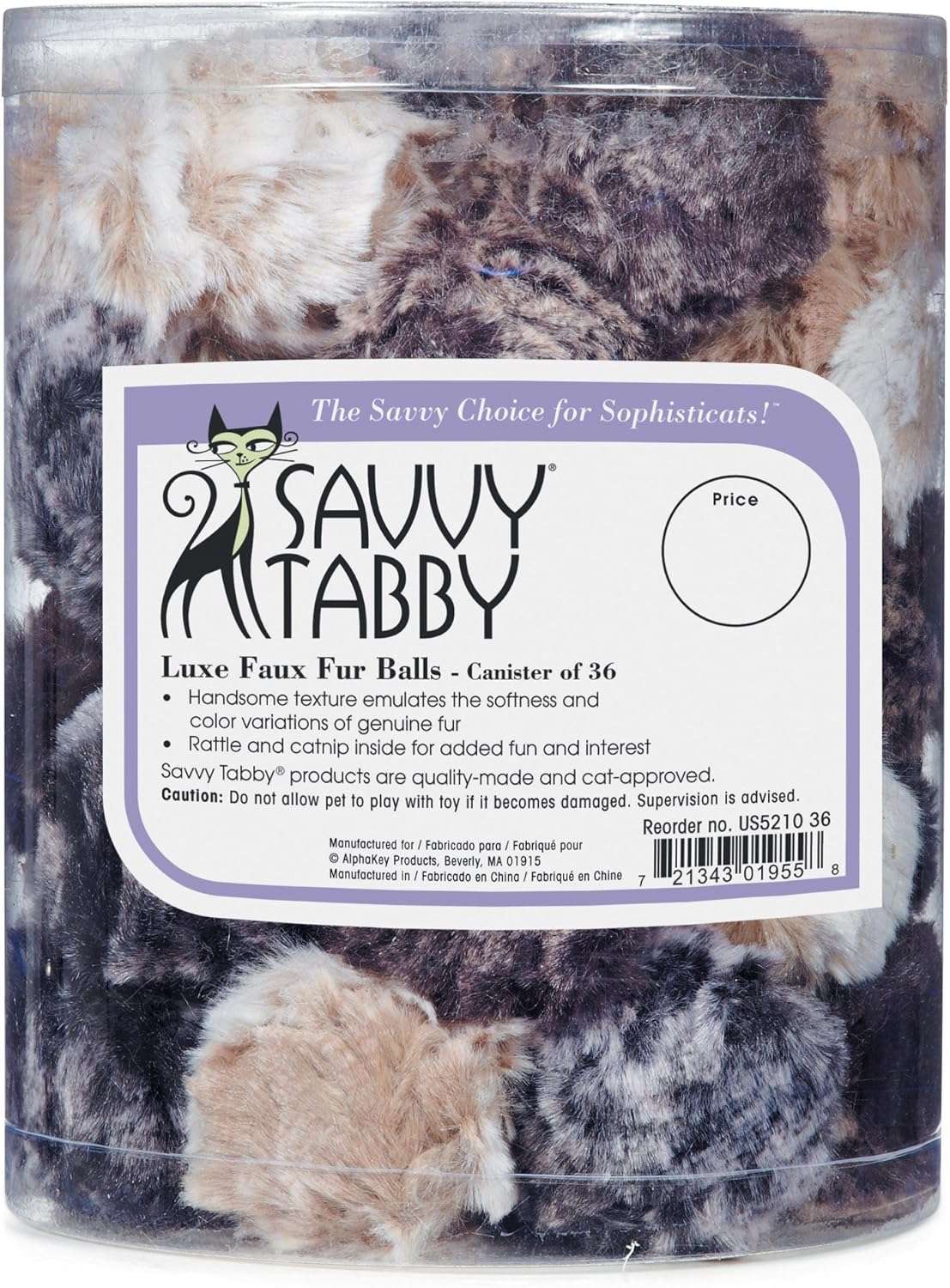 Luxe Faux Fur Balls Canisters of 36 Cat Toys