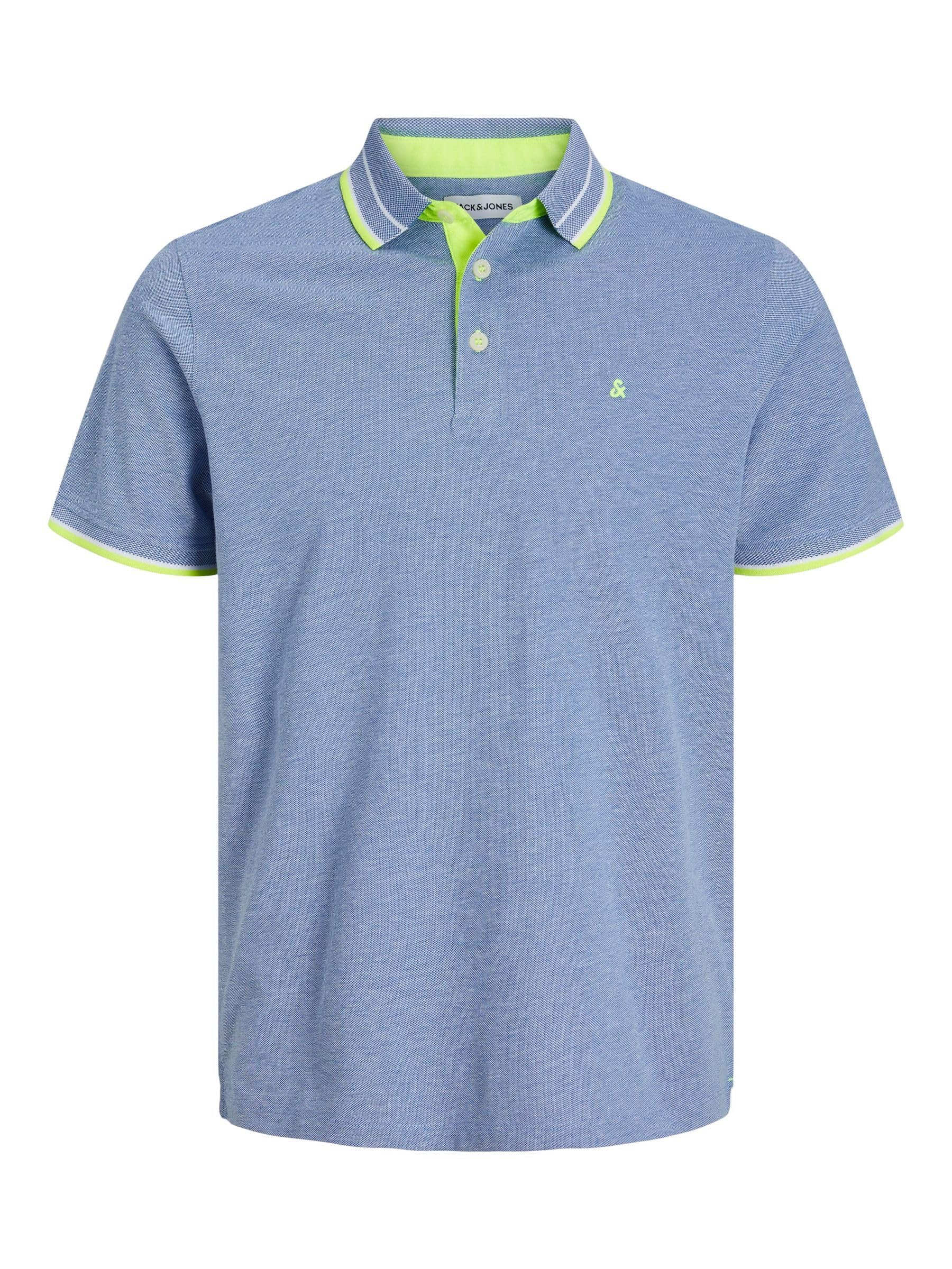 JACK & JONES JJEPAULOS Men's Fit Polo Shirt Plain Summer Shirt Short Sleeve Pique Cotton Big Size, Bright Cobalt/Detail: neon, 4XL