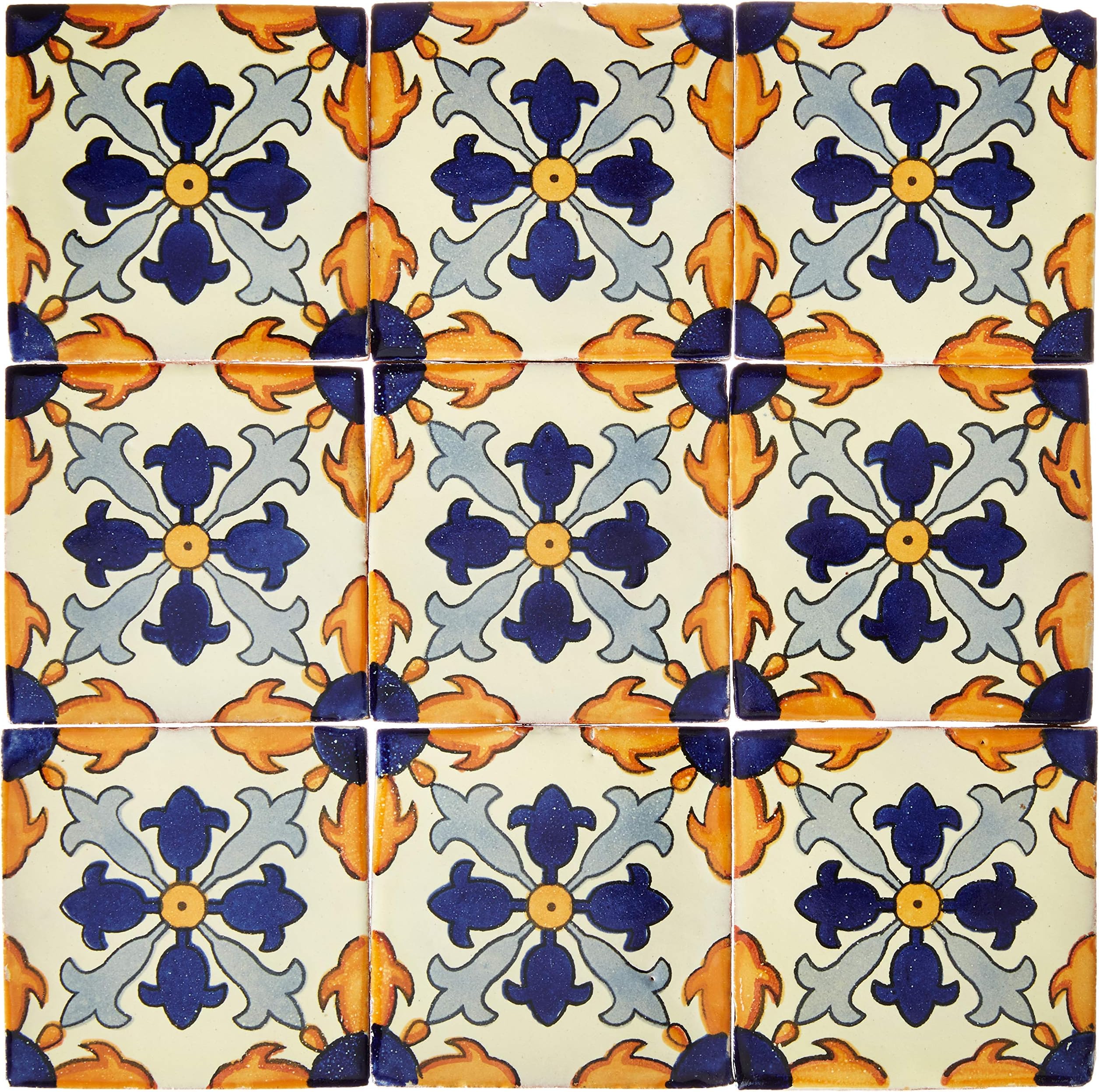 9 Piece Hand-Painted Ceramic Talavera Tiles - 4x4 Inch, Authentic Mexican Design (NOT Stickers)