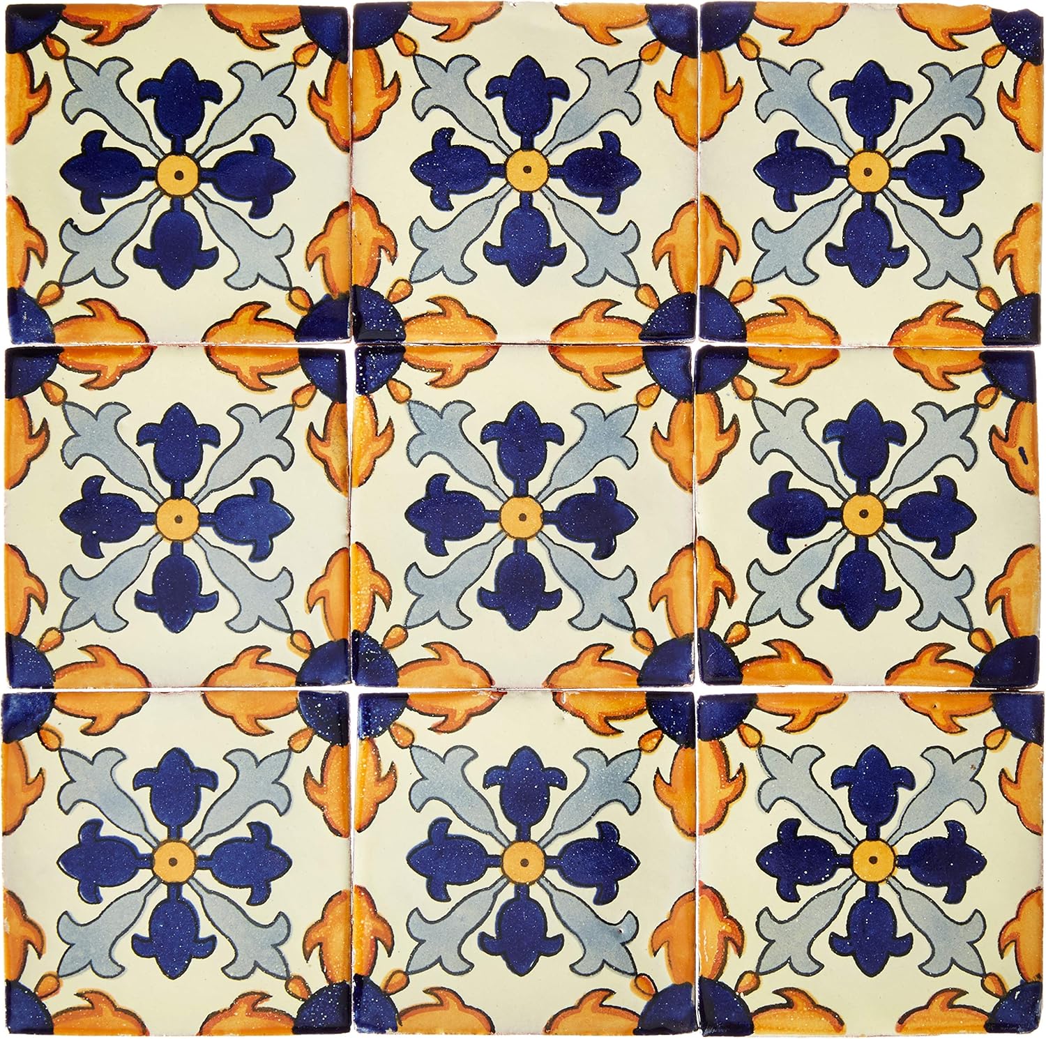 Ceramic Talavera Mexican Tile 4x4", 9 Pieces (NOT Stickers) A1 Export Quality! -EX62, High Temperature Tile Good for Wet Areas Pools, Fountains, Showers. Also for high and Low temperatures Garanteed