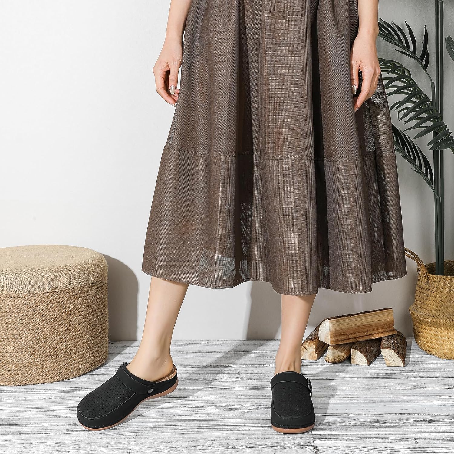 Women's Closed Toe Clogs Mules Cut Out Comfortable Mules Buckle Lined Slip On Clogs Sandals for Woman Arch Support