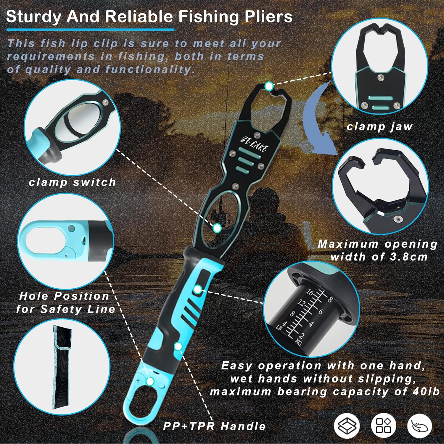 Selake 7 PCS Complete Fishing Tools Set, Fish Lip Gripper with Scale, Fishing Pliers, Hook Remover, Line Cutter & Scissors, Corrosion Resistant for Saltwater Freshwater Kayak Ice Fishing