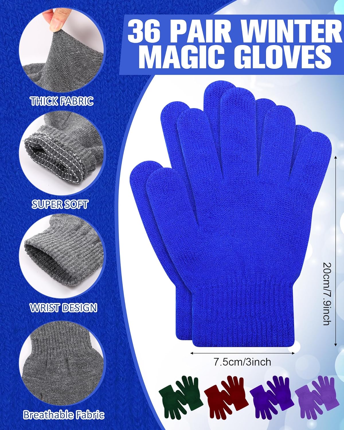 Toulite 36 Pair Adult Winter Gloves Bulk Warm Knitted Magical Gloves Stretchy Solid Color Mittens for Men Women Homeless - Image 2