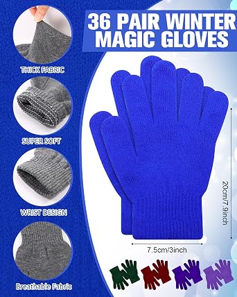 Toulite 36 Pair Adult Winter Gloves Bulk Warm Knitted Magical Gloves Stretchy Solid Color Mittens for Men Women Homeless