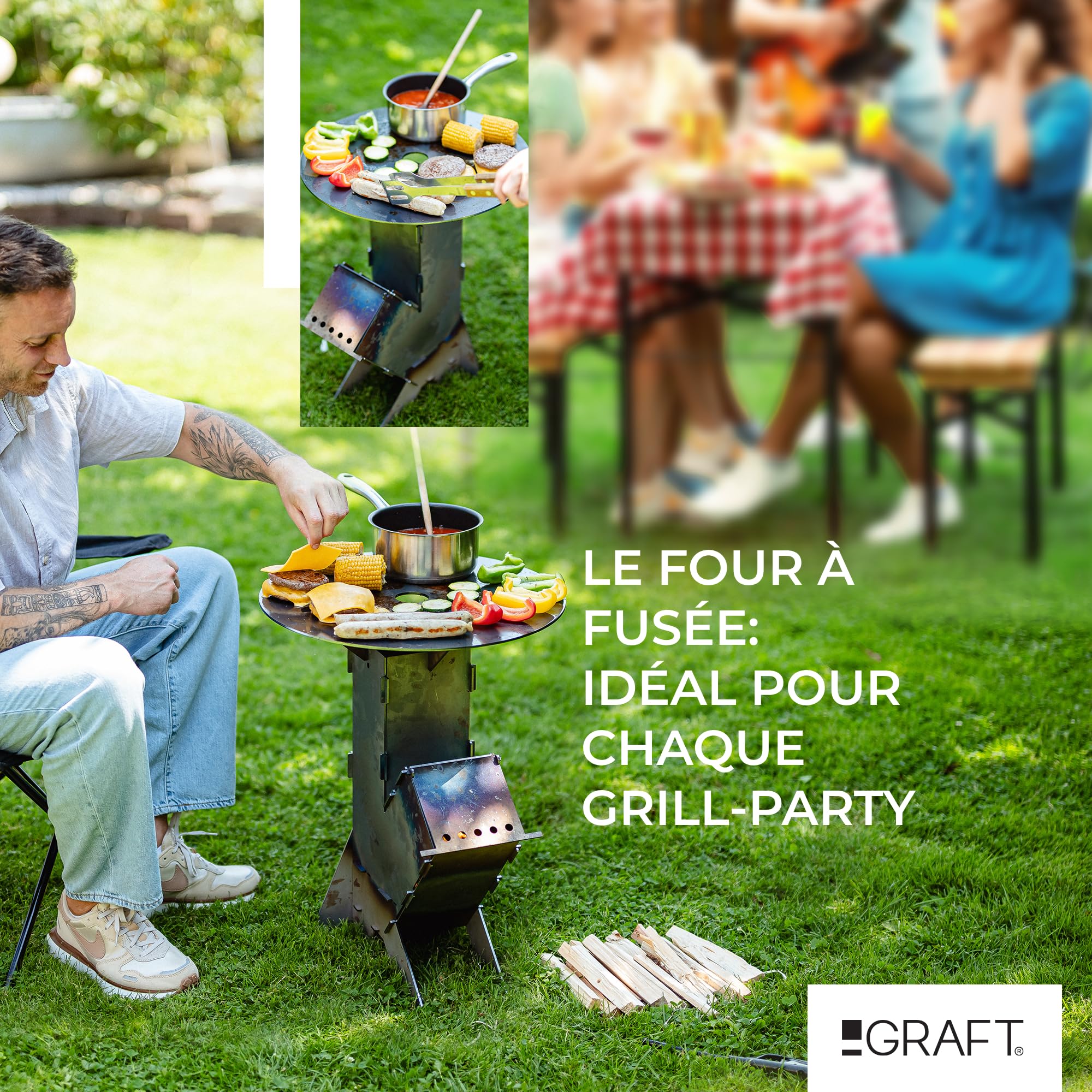 GRAFT Rocket Stove avec plaque de cuisson Système de branchement Rocket Stove en acier massif de 3 mm d'épaisseur | brasero | poêle à granulés | poêle à bois | réchaud de camping | poêle à bois
