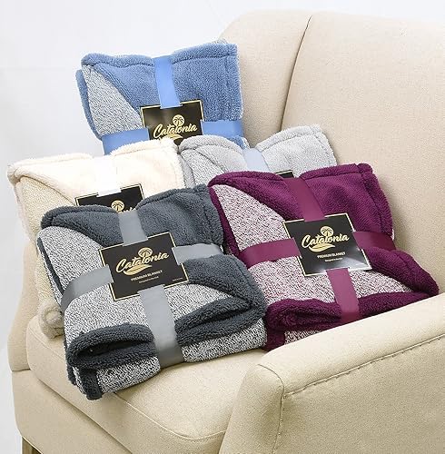 Miniatura 6 de Catalonia Manta de sherpa, manta reversible de felpa súper suave con forro polar para cama, sofá, 60 x 50 pulgadas, café con leche