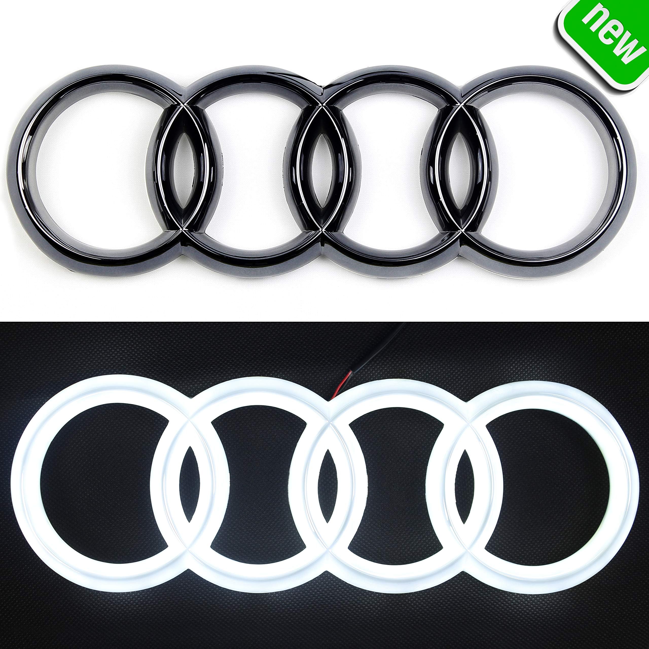 JetStyle [2018 Upgraded] Audi LED Emblem, Front Car Grill Badge, Auto Illuminated Logo, Glowing Rings, Lights DRL Daytime Running Lights White - Drive Brighter … (285 mm Black)